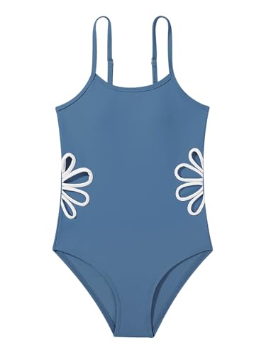 Girls One-Piece Swimsuit with Adjustable Straps - Dusty Blue, 11-12 Years