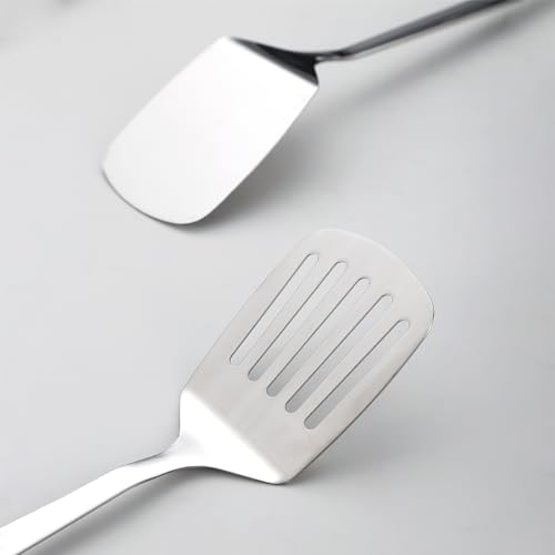 Kyraton Stainless Steel Spatulas Set, Silver Slotted Turner, Solid