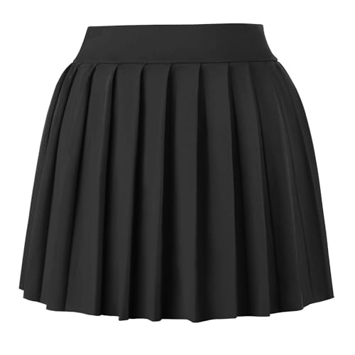 Women’s Black Large Pleated Mini Skirt Y2K Casual Stretchy School Uniform