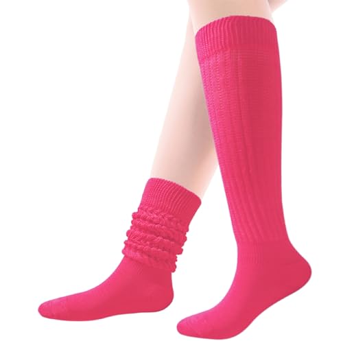 Extra Long Slouch Socks for Women - Rose Red Knee High Socks