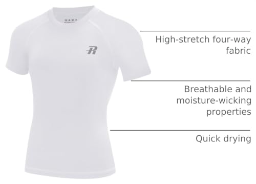 Runhit Boys Compression Shirt Short Sleeve Undershirt - Medium White Youth Quick-Dry Base Layer