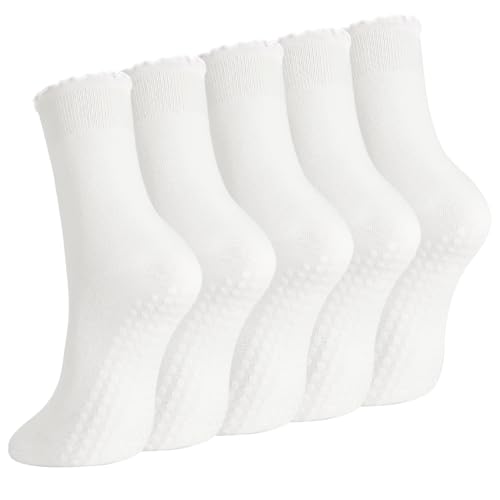 Non-Slip Pilates Grip Socks for Women - White / Size 5