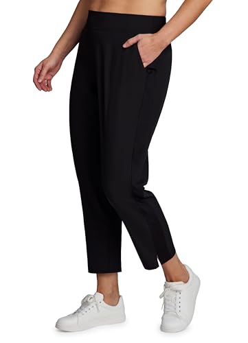 RBX Women's Plus Size Ankle Pants with Pockets - Lightweight Quick Dry Ribbed Side Black, 2X