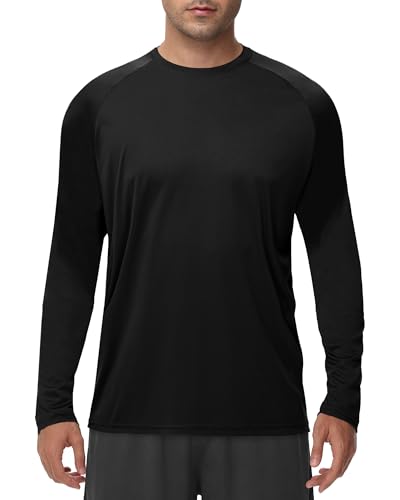 Men's Long Sleeve Quick Dry UV Protection Workout T-Shirt - Large Black