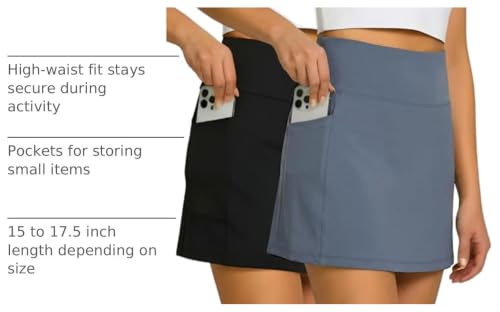 Women's Golf Skirt 2 Pack with Compression Liner & Pockets - Large Black & Grey Athletic Skorts