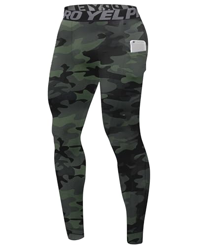 Men's Camouflage Green Compression Pants A# Large - Cool Dry Base Layer Tights