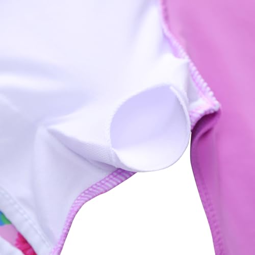 Girls 7-8 Years Purple Unicorn Long Sleeve Swimsuit with Rash Guard - Kids One Piece Swimwear