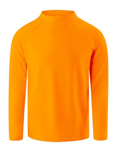 Boys Long Sleeve Rash Guard Swim Shirt - UPF 50 - Orange, 5-6 Years