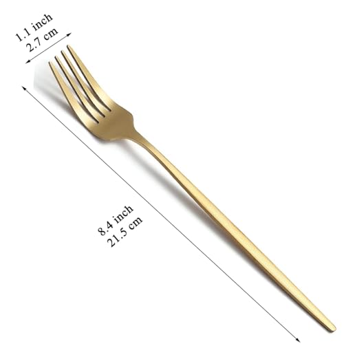 Matt Gold Dinner Fork Set - 6 Pieces, 8.4" Stainless Steel, Dishwasher Safe
