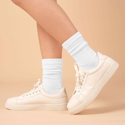 Horuru Women's Non Slip Pilates Slouch Crew Socks - 2 Pairs White