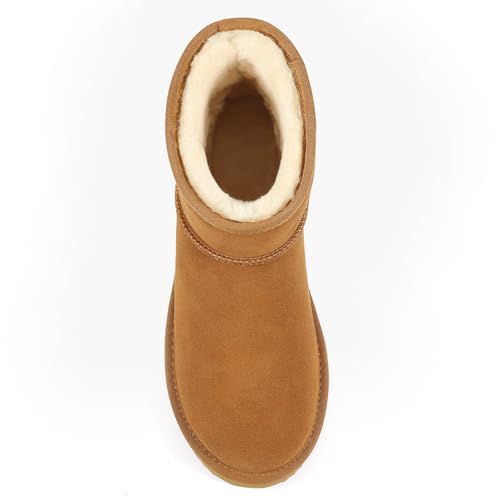 KIDMI Women's Suede Mini Snow Boots with Fur Lining, Chestnut, Size 7.5-8