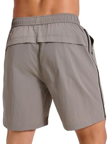 Men's Quick Dry Tennis Shorts with Zipper Pockets - 7" Inseam / Large / Dark Grey