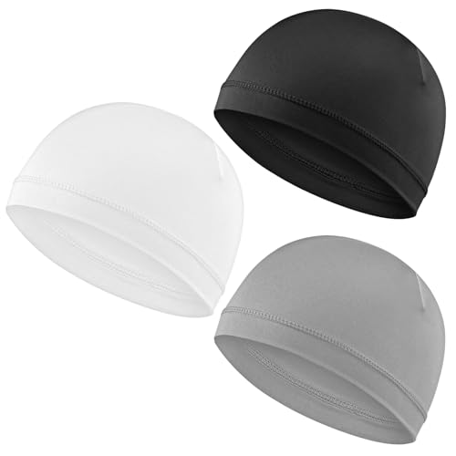 Skull Caps Beanie Hats - 3Pcs Lightweight, Moisture-Wicking, Stretchy - Black, Light Grey, White