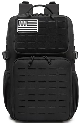 Wotony Black 25L Tactical Military Backpack Waterproof Assault Pack with MOLLE Webbing