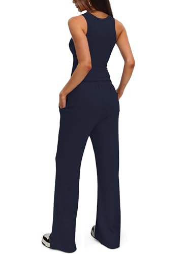 Darong Women's 2 Piece Summer Sleeveless Lounge Outfits Dark Blue, Inseam 30-31", Medium