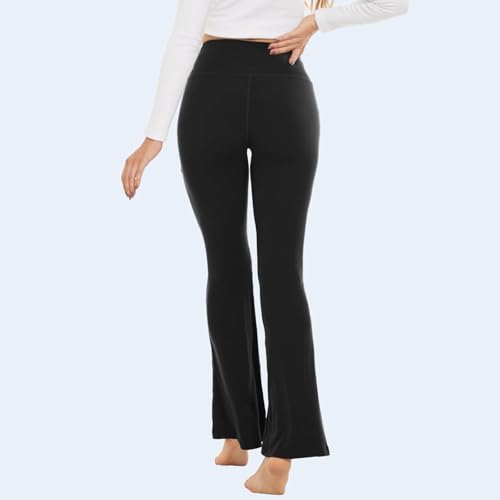 YOLIX High Waist Flare Leggings for Women with Pockets, Black, XL