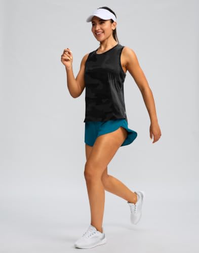 G Gradual Women's Grey Camo Workout Tank Top Large Sleeveless Yoga Running Gym Shirt
