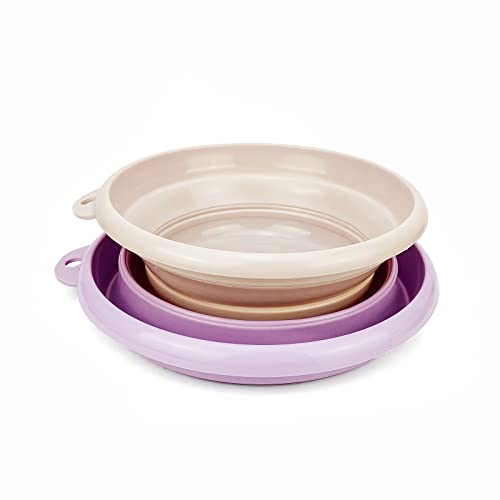 Collapsible Wash Basin Set - 2 Pack Portable Dish Sink for Camping & Home - Khaki & Purple