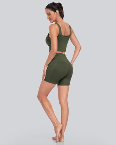 High Waisted Tummy Control Biker Shorts with Pockets - 6 Pack
