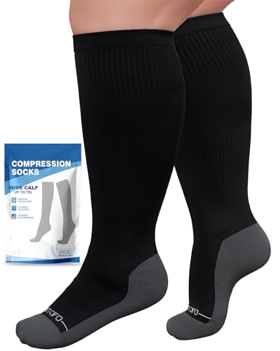 Plus Size Compression Socks 20-30mmHg Wide Calf - 2XL Black
