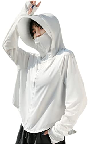 White Women's Sun Protective Lightweight Hoodie UPF 50+ UV Sun Shirt