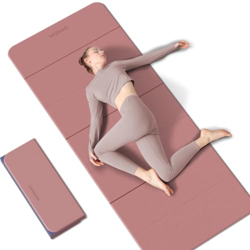 7-Fold Yoga Mat 70"x24" - 1/2 Inch Thick, Portable TPE - Pink + Navy