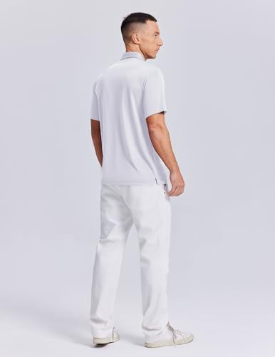 PINSPARK Men's Short Sleeve Golf Polo Shirt - Quick Dry Collared Shirt, Large White