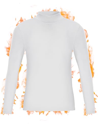 Youth Boys Compression Thermal Shirt - Long Sleeve Mock Neck Fleece - White / Medium