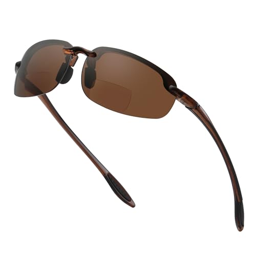 ZIHVEUC Brown Frame Polarized Bifocal Sunglasses +2.50 for Men Women Sport Sun Readers