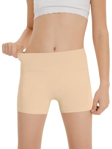High Waist Girls Athletic Biker Shorts - 11-12 Years / Nude
