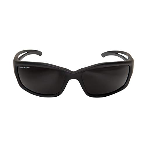 Edge TSK216 Kazbek Polarized Wrap-Around Safety Glasses, Anti-Scratch, Non-Slip, UV 400, Military Grade, ANSI/ISEA & MCEPS Compliant, 5.04" Wide, Black Frame / Smoke Lens
