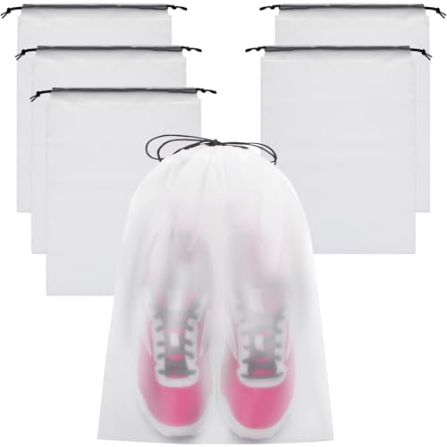 Large Travel Shoe Bags - 6 Pack Transparent Drawstring Storage Organizer