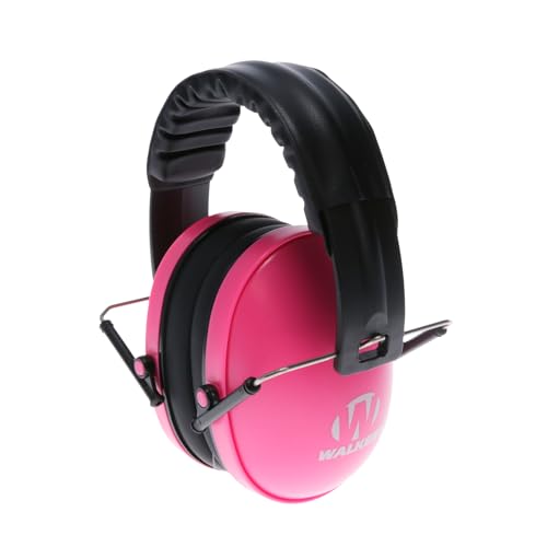 Pink Walker's Youth & Women's Folding Hearing Protection Earmuffs - Low Profile, Adjustable Headband