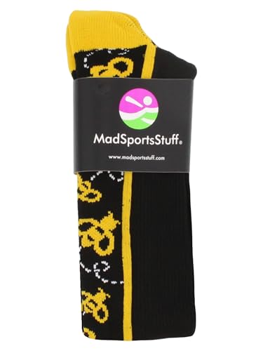 MadSportsStuff Over the Calf Bumble Bee Softball Socks for Girls & Women Small Black & Gold