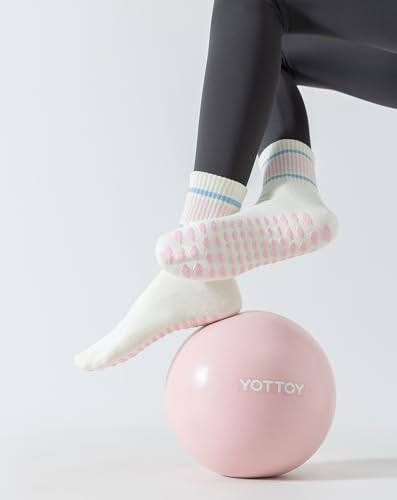 Tuuwjo 2-Pair Pink Cloud Pilates Grip Socks for Women Non-Slip Yoga Socks