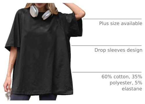 Oversized Women's Crew Neck Tunic Tee - Summer Casual Black, Large