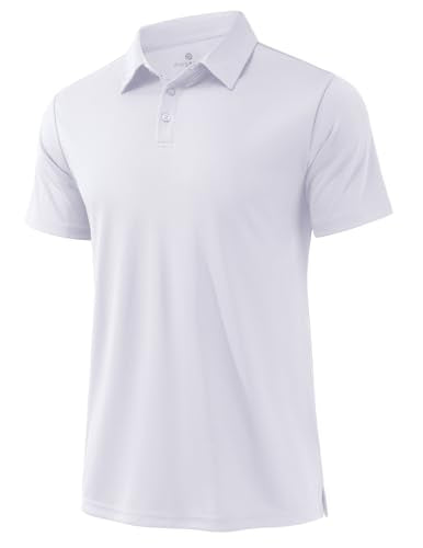 PINSPARK Men's Short Sleeve Golf Polo Shirt - Quick Dry Collared Shirt, Large White