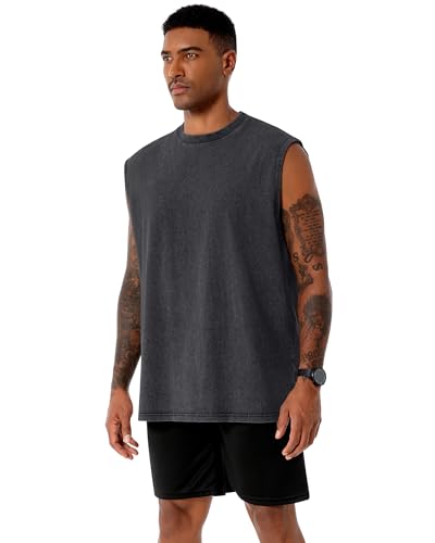 Men's Loose Sleeveless Acid Wash Tank Top - Black - Small