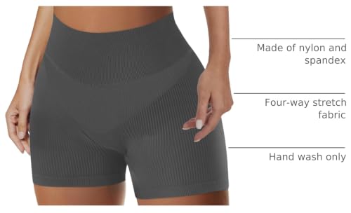 High Waist Biker Shorts for Women - Seamless Ribbed - Grey, Small