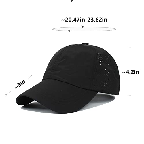 LITSSIN Quick Dry Mesh Baseball Cap - Water-Repellent Sun Hat for Fishing, Running, Hiking, Qd-b-black