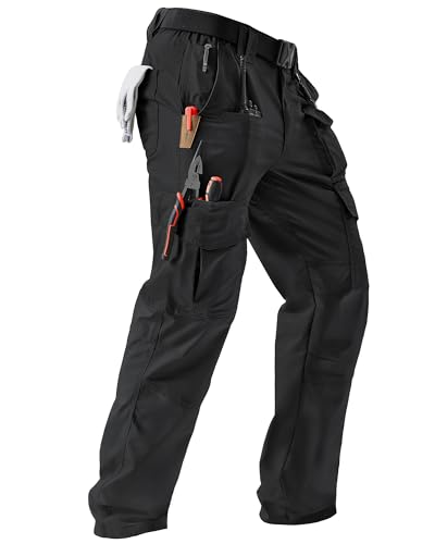 IGOLUMON Men's Tactical Ripstop Cargo Work Pants - 10 Pockets, 36W x 32L, Black