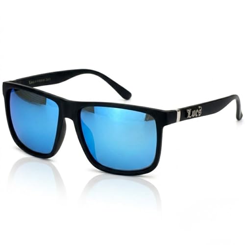 Locs Men's Oversized Rectangular Horn Rim Sunglasses - Matte Black / Deep Sea Blue 91295