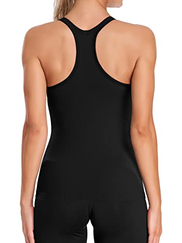 Ribbed Workout Tank Top with Built-in Bra for Women - Sleeveless, Light Support, Racerback