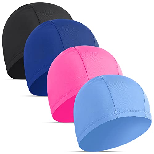 4 pcs Elastic Swim Caps for Both Women & Men Kids Fabric Durable