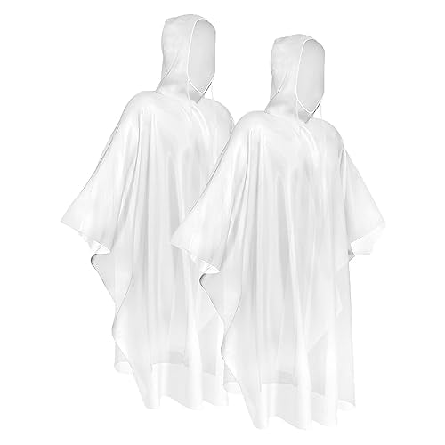 Disposable Rain Poncho with Hood for Adults - Clear, 2-Pack