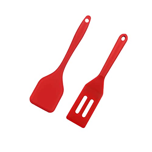 Mini Spatula Set - 2 Pieces Red Silicone Nonstick Turner for Cooking & Baking