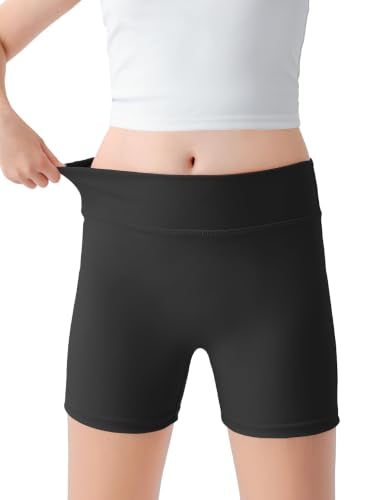 Girls High Waisted Spandex Athletic Shorts - Black, 7-8 Years