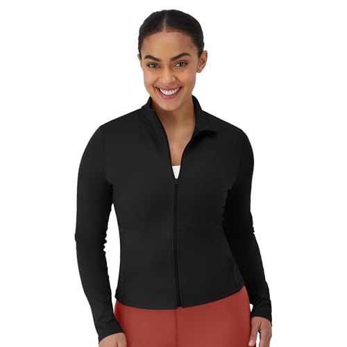 Hanes Women's Full-Zip Workout Jacket Small Black Moisture-Wicking Activewear