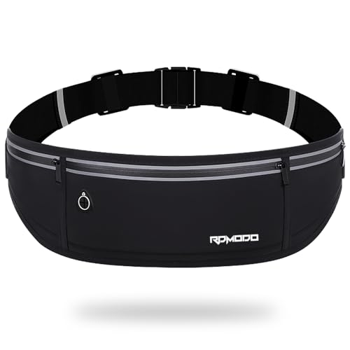 Slim Running Belt - Water Resistant Fanny Pack for iPhone 17/16/15 Pro Max - 3 Pockets, Adjustable & Reflective - Black