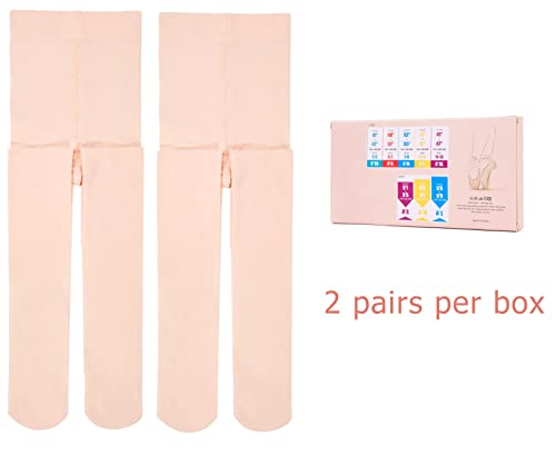 Footed Ballet Dance Tights - 2 Pairs Ballet Pink, 6-8 Years